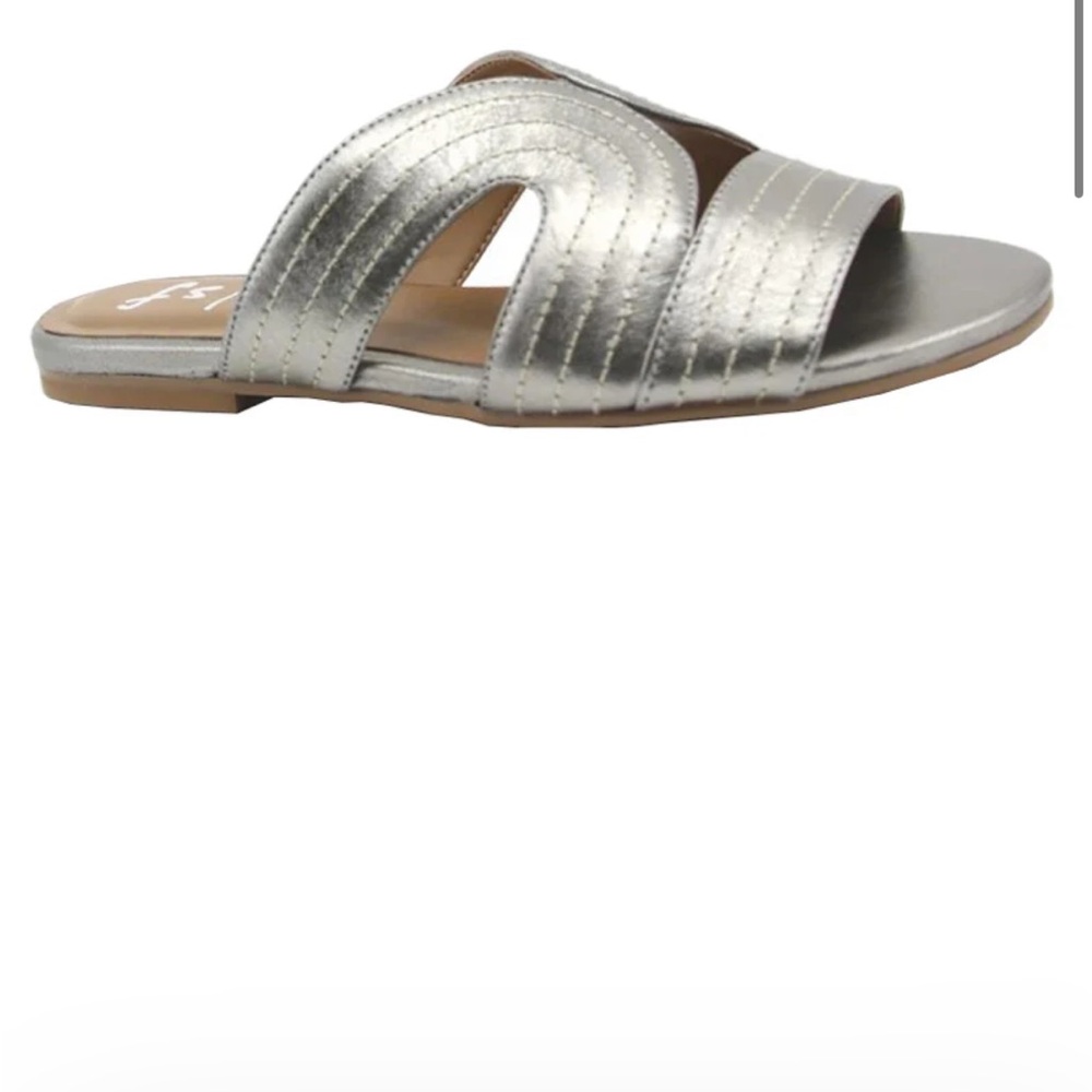 French Sole Silver Crisscross Sandals with Pleated Straps